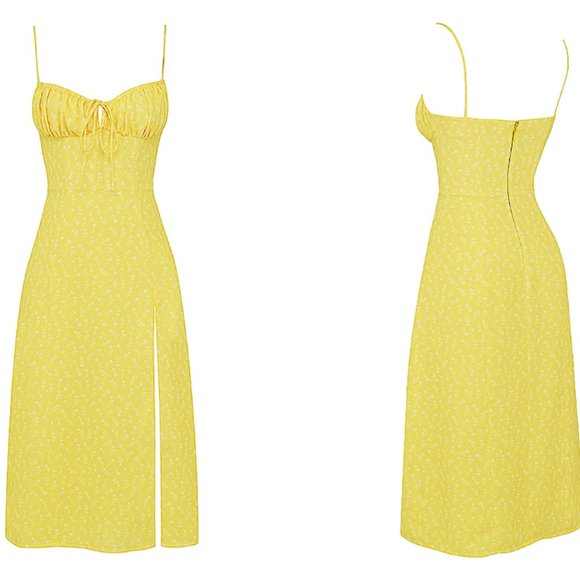 HOUSE OF CB 'Carina' Yellow Floral Bustier Midi Dress NWT - Picture 11 of 14